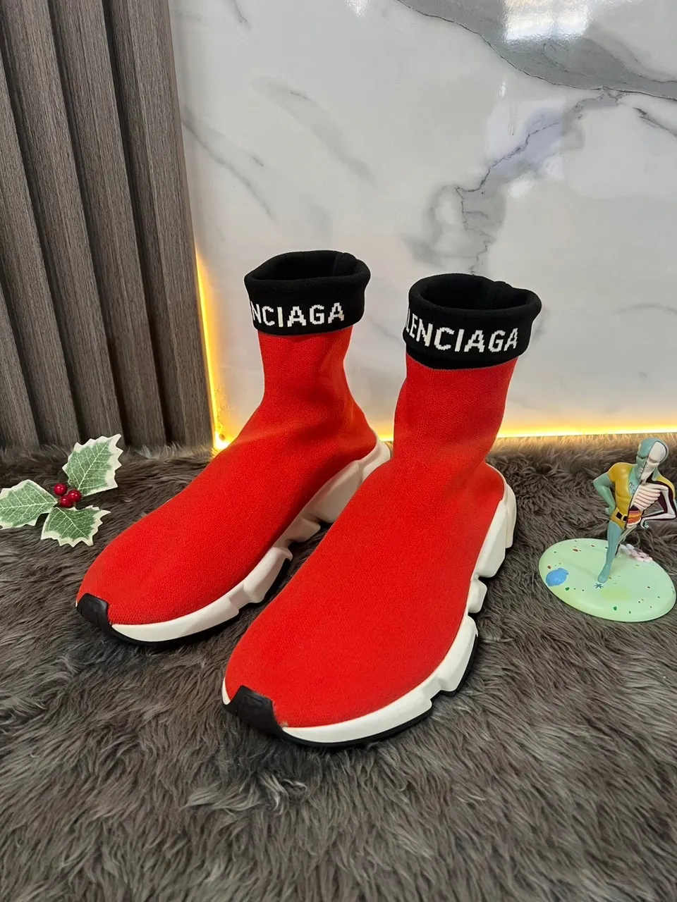 Used Balenciaga Speed Trainers Shoes Cuffed Red Black รูปที่ 2