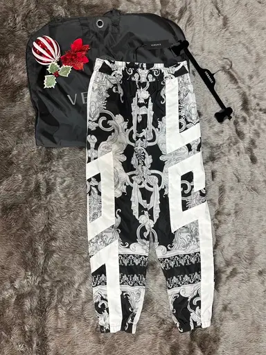 VERSACE Silver Baroque And Black Technical Pants/Size 44